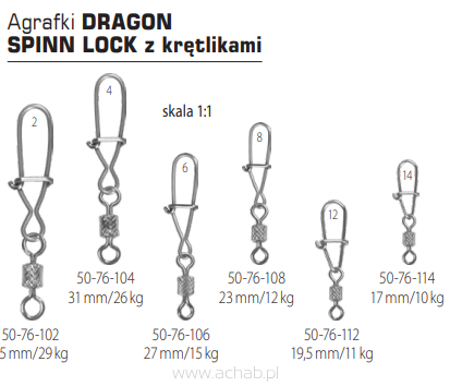 Agrafki DRAGON SPINN LOCK z krętlikami 4/26KG