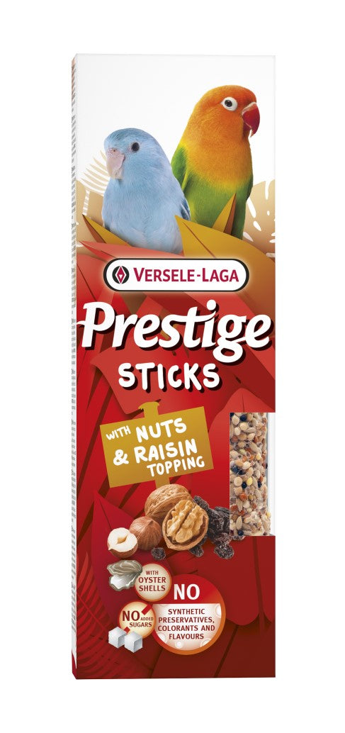 Prestige Sticks Small Parrots with Nuts & Raisin topping 60g - kolby z posypką z orzechów i rodzynek dla małych papug