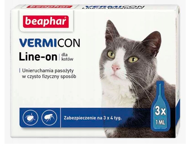 Krople Beaphar vermicon line-on kot przeciw kleszczom, przeciw pchłom 3 ml