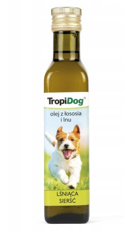 TROPIDOG Olej z łososia i lnu dla psa uzupełnienie diety na sierść 250 ml
