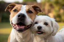 pyski usmiechniętego amstaffa i malutkiego psa